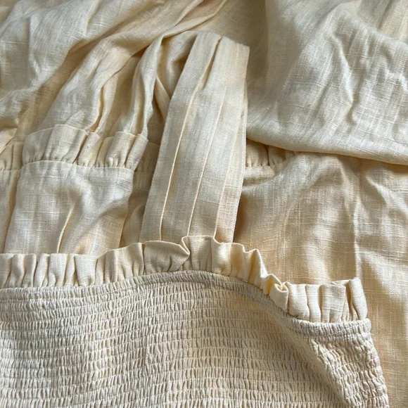 Express Square Neck Smocked Tiered Linen Maxi Dress XL Mustard - Picture 7 of 8